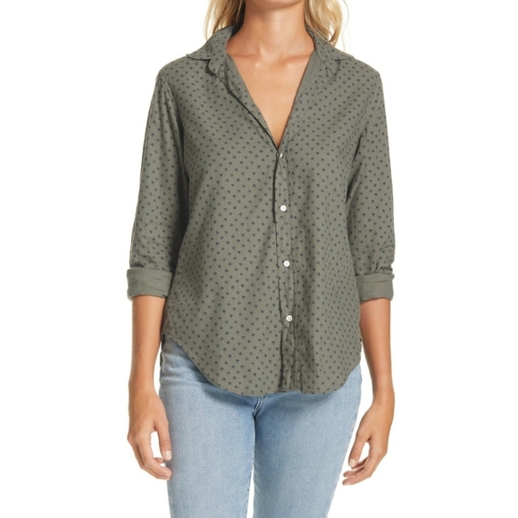 Frank & Eileen | Frank Classic Button Up Shirt in Army Green and Black Stars - Picture 1 of 11